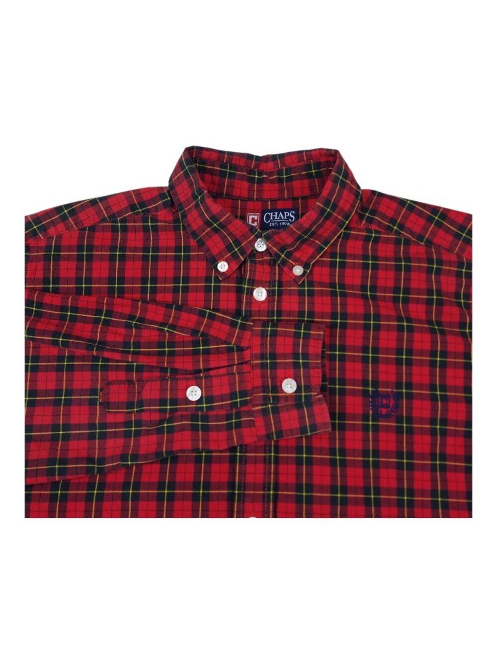Chaps Boys Red Plaid Button-Down Shirt XL 18-20 Cotton Long Sleeve Holiday